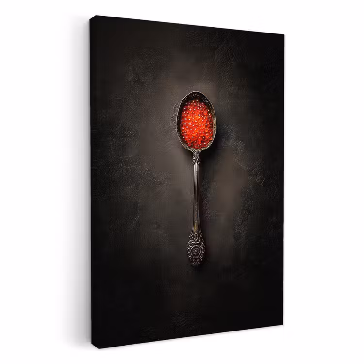 Canvas schilderij - Zwart - Lepel - Caviar — 1