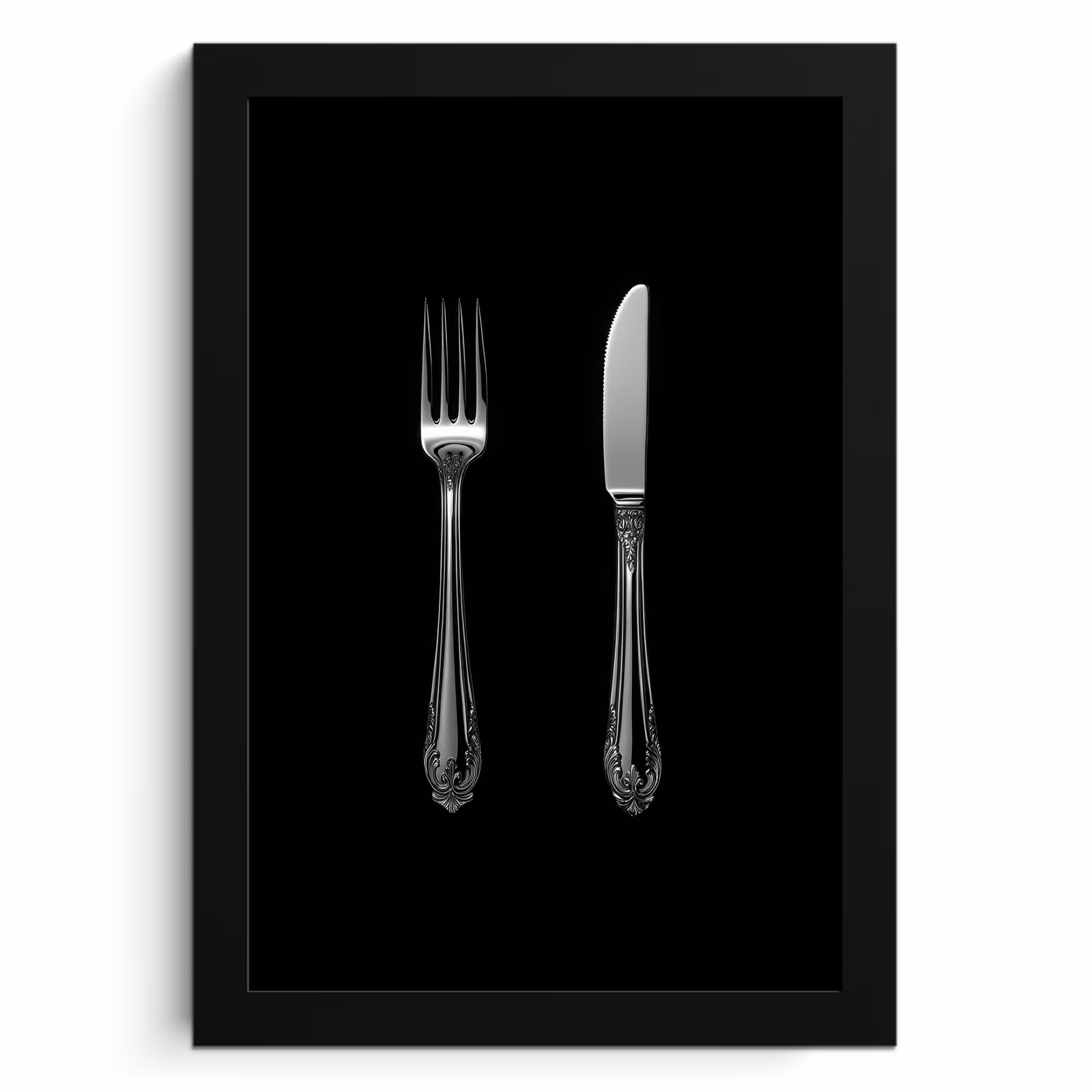Poster met lijst - Vork - Mes - Zilver — 1