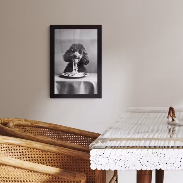 Poster met lijst - Poedel - Hond - Zwart - Wit - Schattig - Pasta — 2