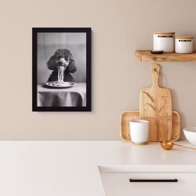 Poster met lijst - Poedel - Hond - Zwart - Wit - Schattig - Pasta — 3