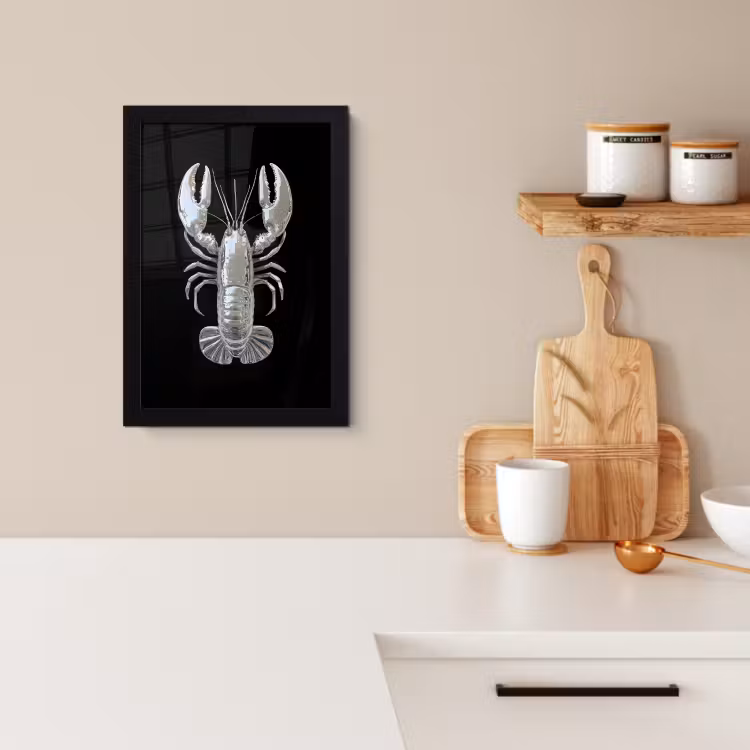 Poster met lijst - Kreeft - Zilver - Metallic - Luxe — 3
