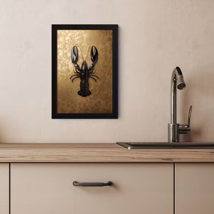 Poster met lijst - Kreeft - Zwart - Goud - Luxe — 2