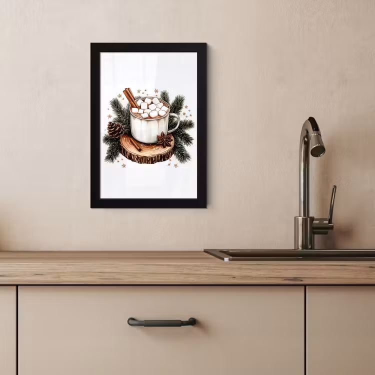 Poster met lijst - Winter - Hout - Chocolademelk - Drink - Kerst — 2