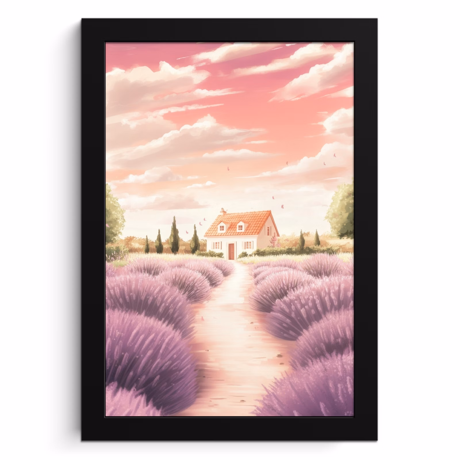Poster met lijst - Lavendelveld - Huis - Paars — 1
