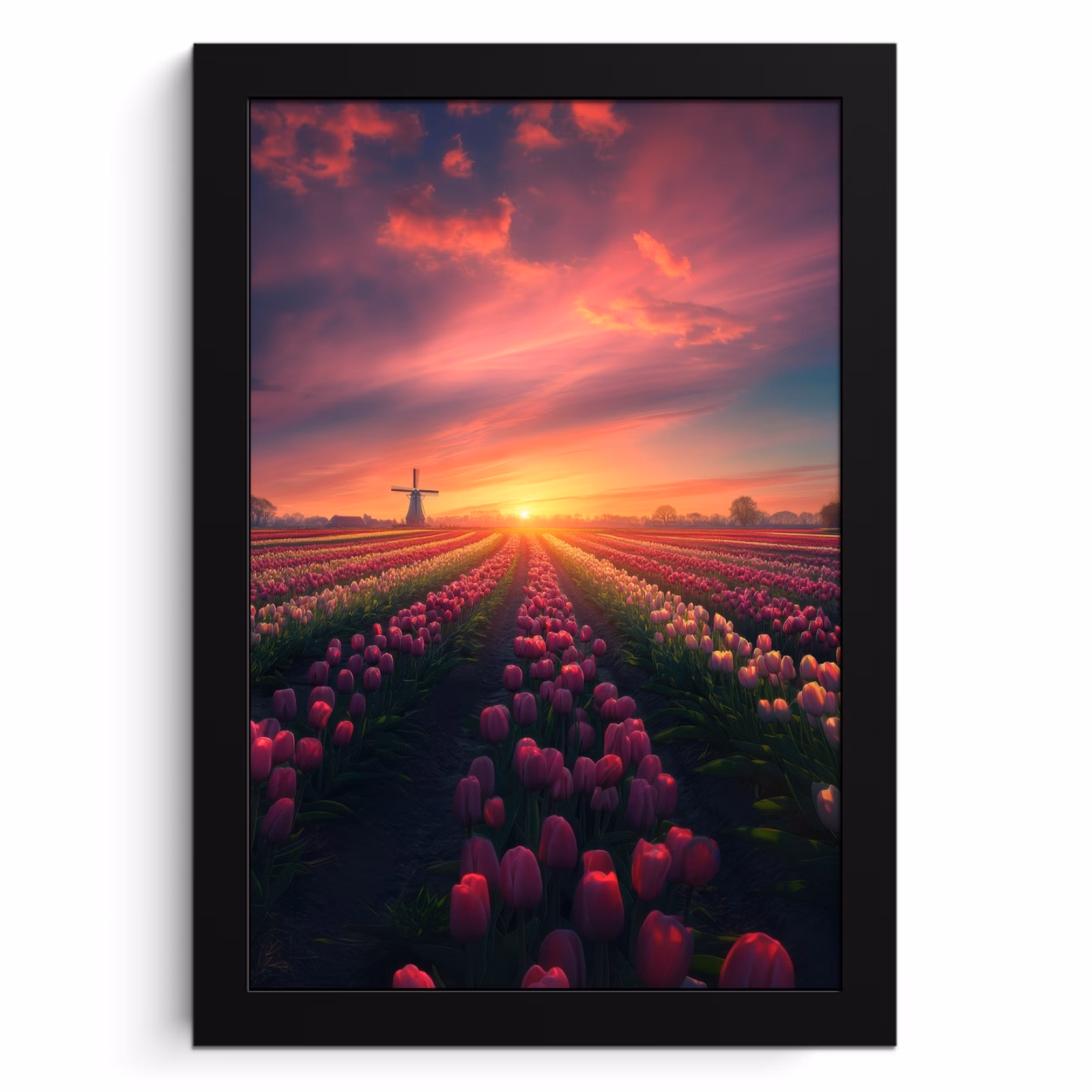 Poster met lijst - Windmolen - Zonsondergang - Landschap — 1