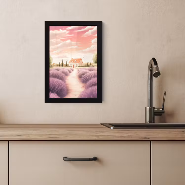 Poster met lijst - Lavendelveld - Huis - Paars — 3