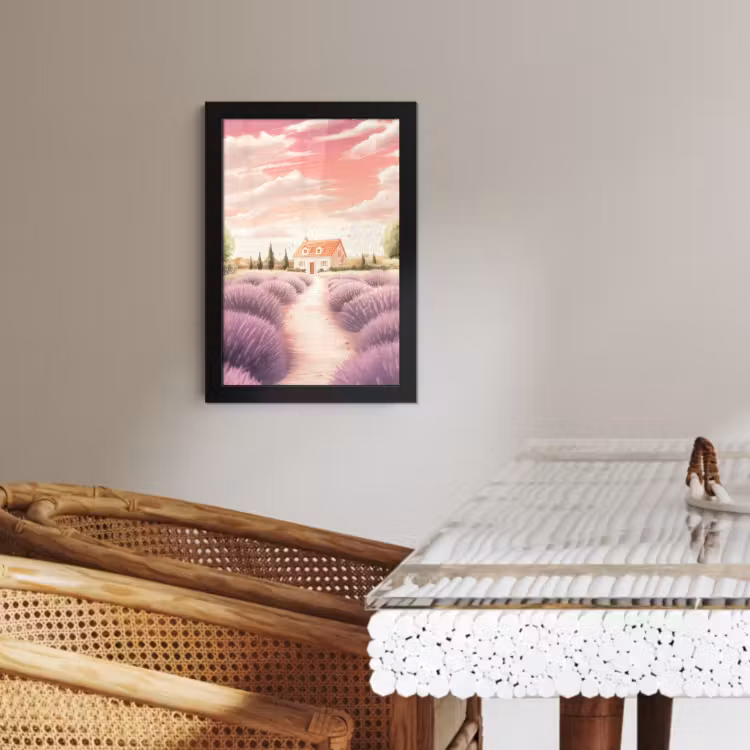 Poster met lijst - Lavendelveld - Huis - Paars — 4