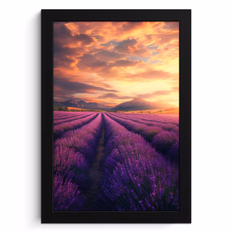 Poster met lijst - Lavendelveld - Zonsondergang - Paars — 1