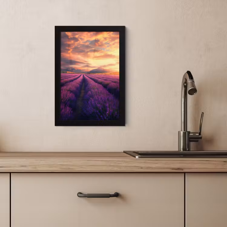 Poster met lijst - Lavendelveld - Zonsondergang - Paars — 3