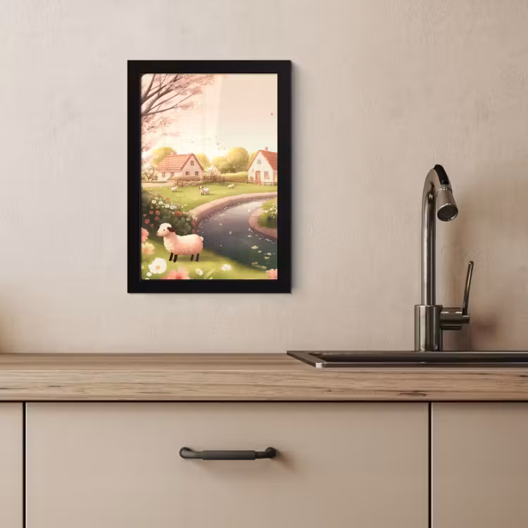 Poster met lijst - Schapen - Huisje - Platteland — 3