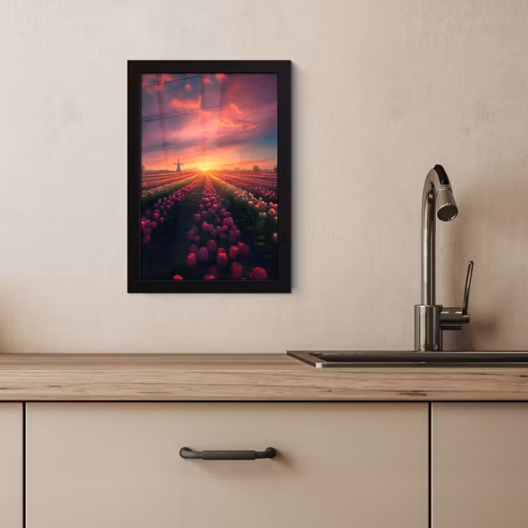 Poster met lijst - Windmolen - Zonsondergang - Landschap — 4