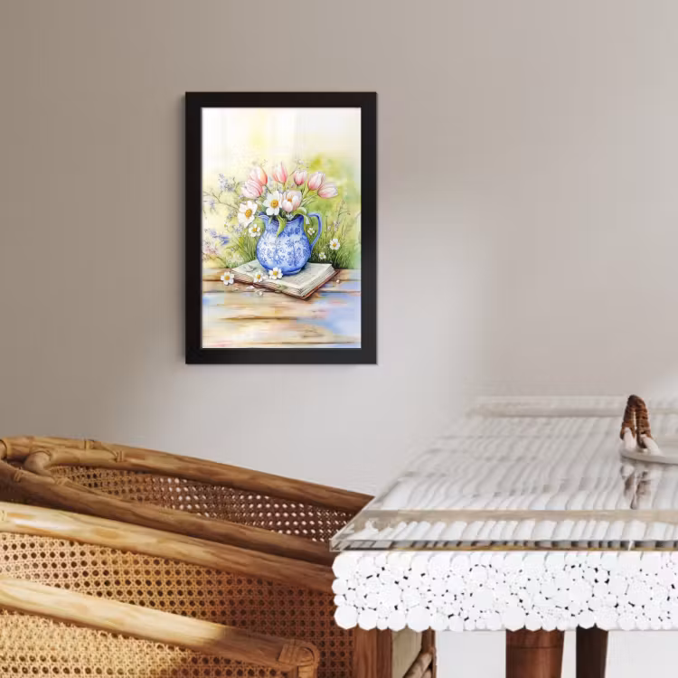 Poster met lijst - Vaas - Delftsblauw - Madeliefjes — 3