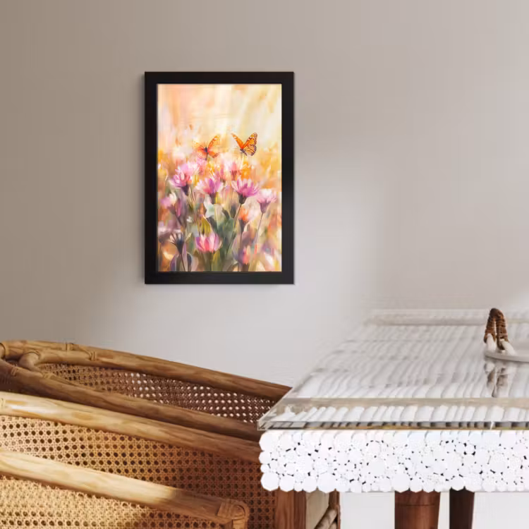 Poster met lijst - Vlinders - Oranje - Bloemen — 2