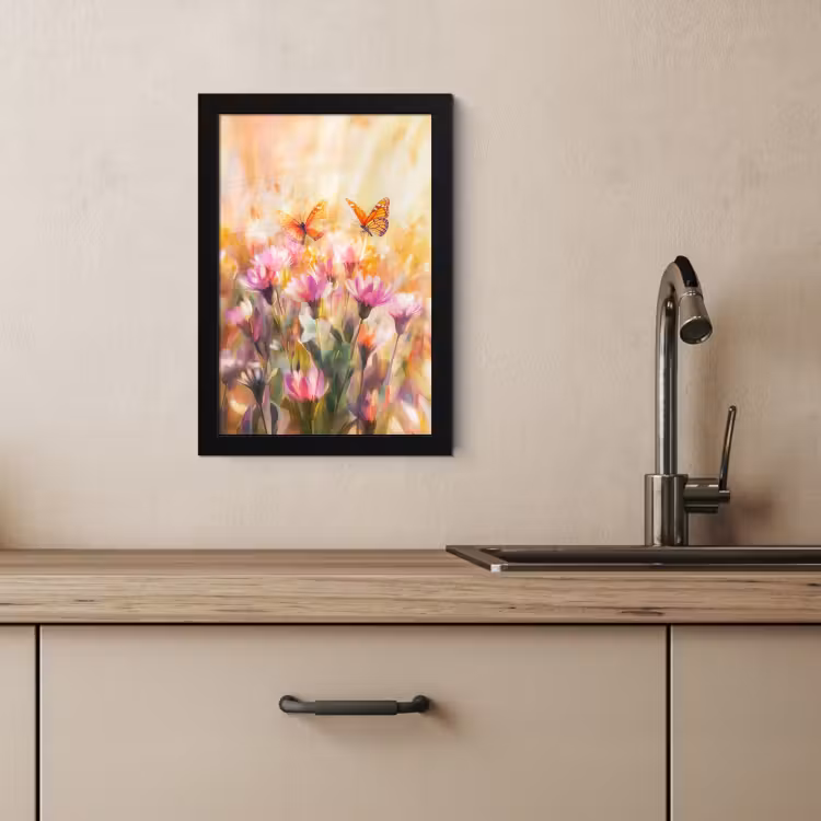 Poster met lijst - Vlinders - Oranje - Bloemen — 3