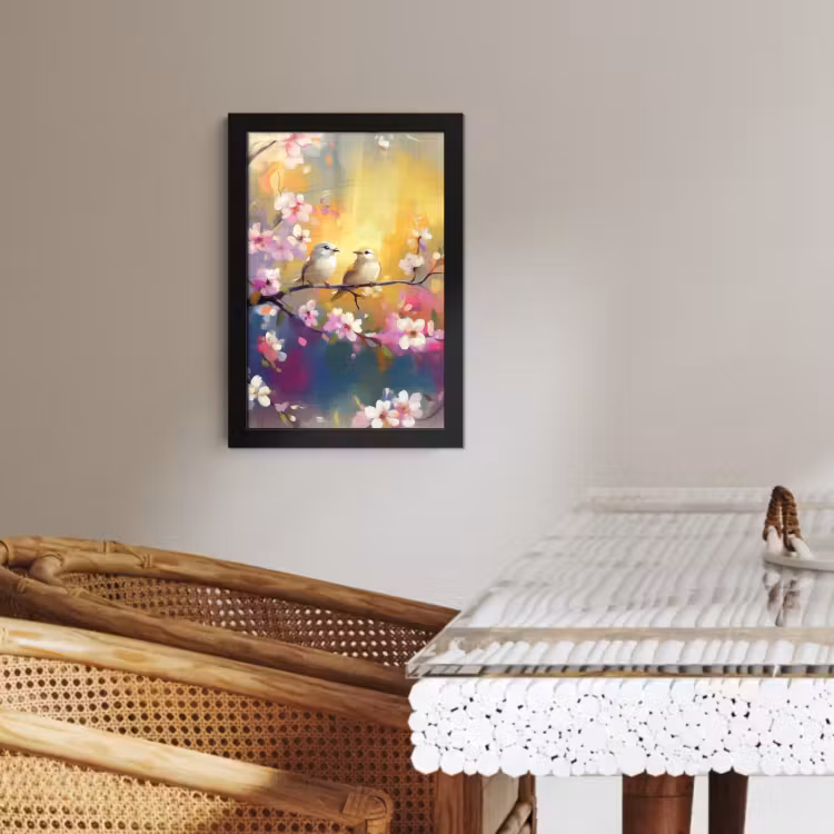 Poster met lijst - Vogels - Bloemen - Roze — 2