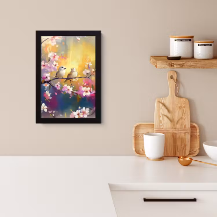 Poster met lijst - Vogels - Bloemen - Roze — 3