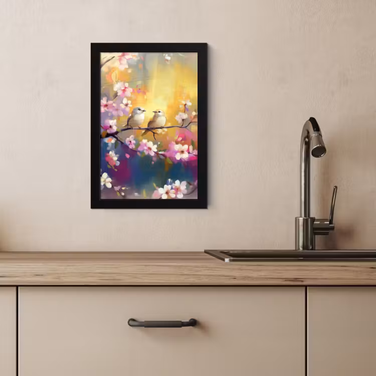 Poster met lijst - Vogels - Bloemen - Roze — 4