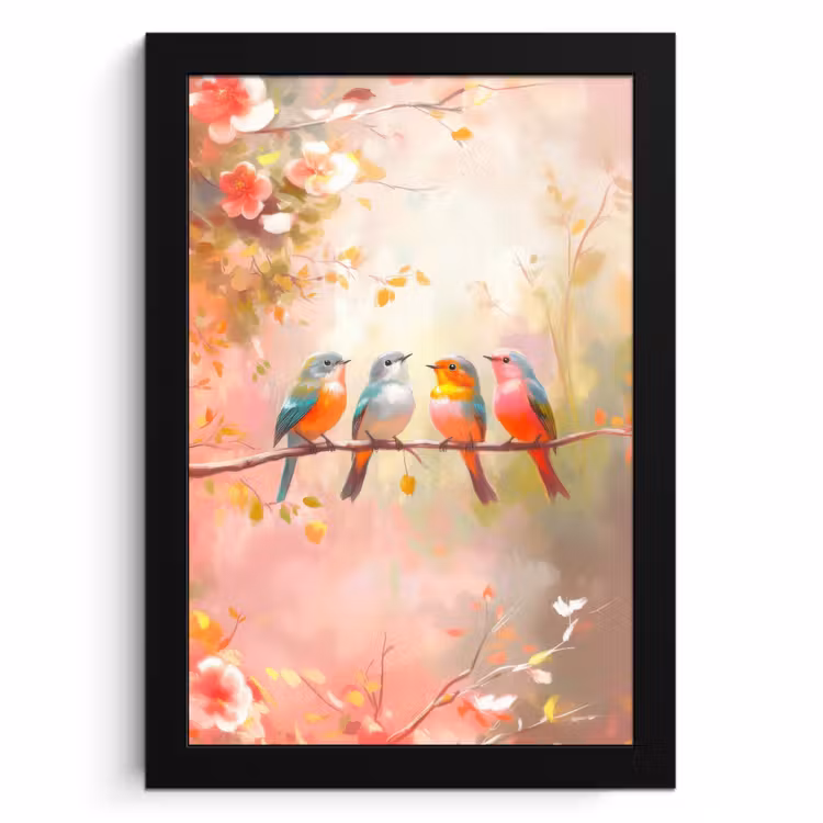 Poster met lijst - Vogels - Kleurrijk - Tak — 1