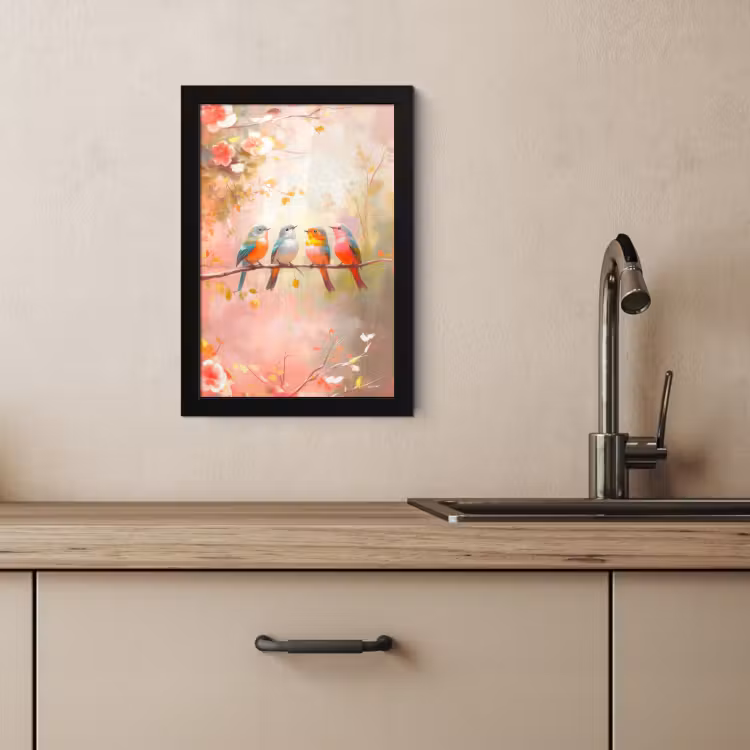 Poster met lijst - Vogels - Kleurrijk - Tak — 3