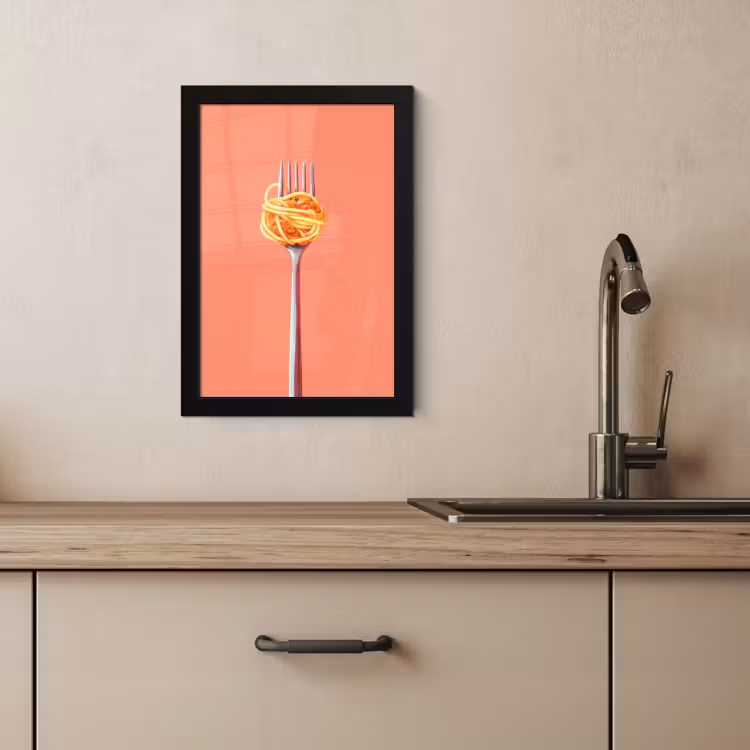Poster met lijst - Vork - Spaghetti - Artistiek - Roze — 2
