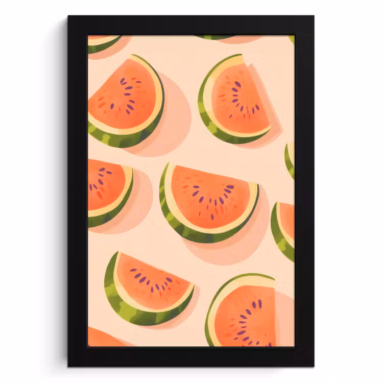Poster met lijst - Watermeloen - Schijfjes - Pitten - Rood — 1