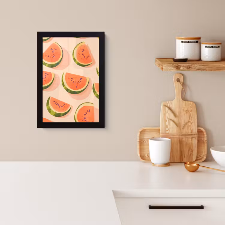 Poster met lijst - Watermeloen - Schijfjes - Pitten - Rood — 2