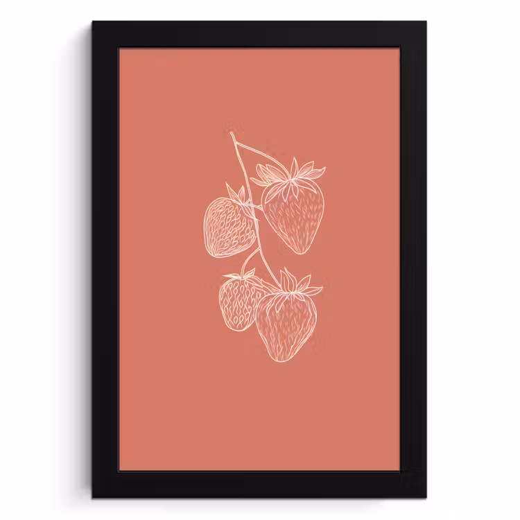 Poster met lijst - Minimalistisch - Illustratie - Aardbei - Tak — 1