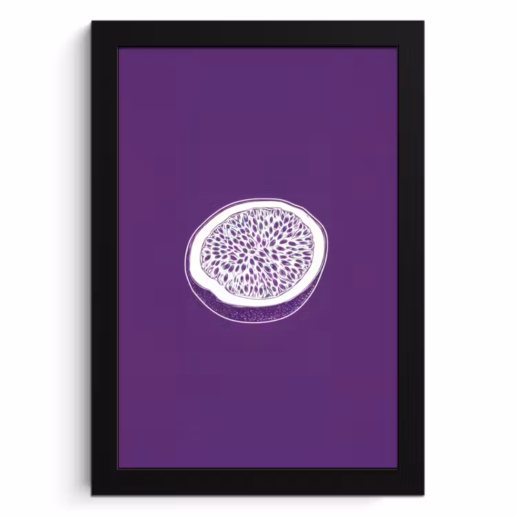Poster met lijst - Passievrucht - Zaadjes - Paars - Minimalistisch — 1