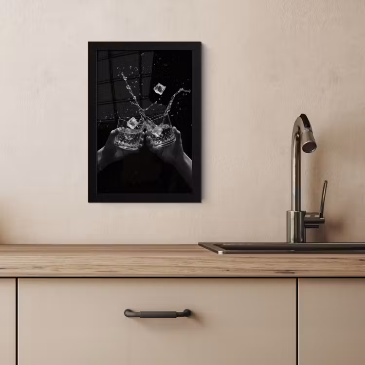 Poster met lijst - Whickyglazen - Ijs - Spetters - Zwart — 4