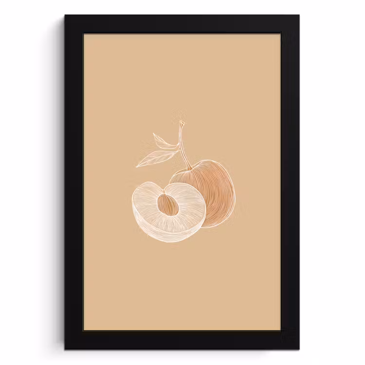 Poster met lijst - Perzik - Lijntekening - Pit - Beige — 1