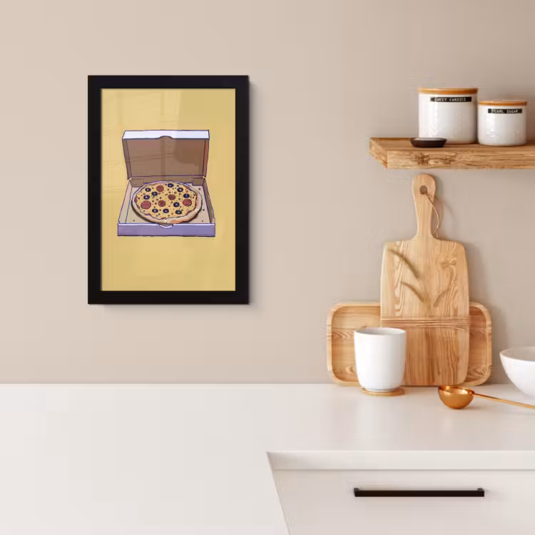 Poster met lijst - Pizza - Doos - Salami - Illustratie — 2