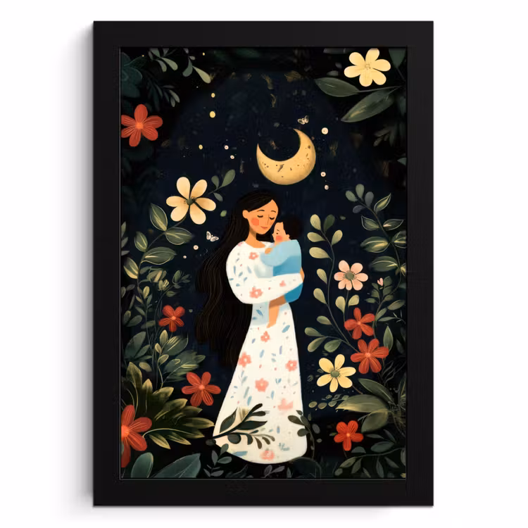 Poster met lijst - Moeder - Kind - Kleurrijk - Bloemen — 1