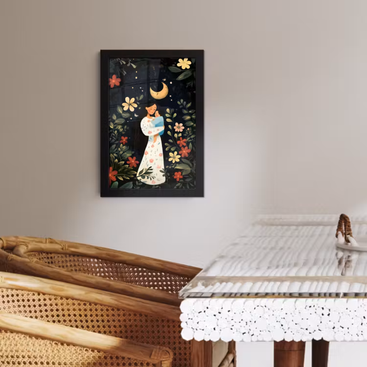Poster met lijst - Moeder - Kind - Kleurrijk - Bloemen — 2