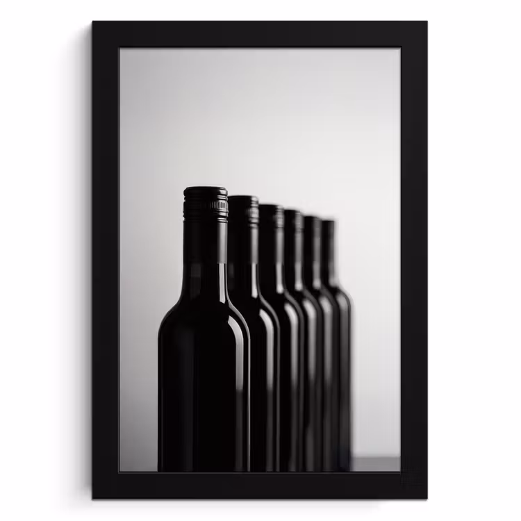 Poster met lijst - Wijnflessen - Zwart - Minimalistisch — 1