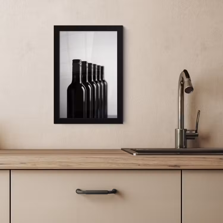 Poster met lijst - Wijnflessen - Zwart - Minimalistisch — 3