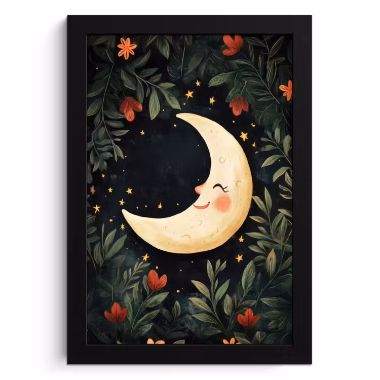 Poster met lijst - Maan - Bloemen - Nachthemel — 1