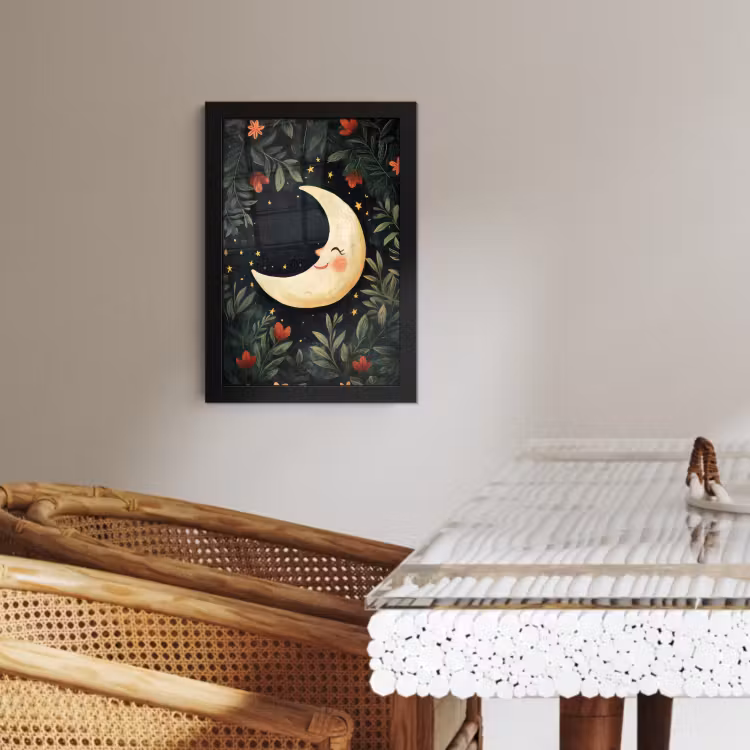 Poster met lijst - Maan - Bloemen - Nachthemel — 2