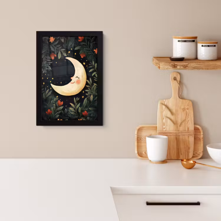 Poster met lijst - Maan - Bloemen - Nachthemel — 3