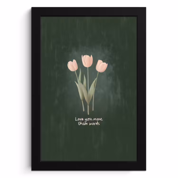 Poster met lijst - Tulpen - Roze - Tekst - Love — 1