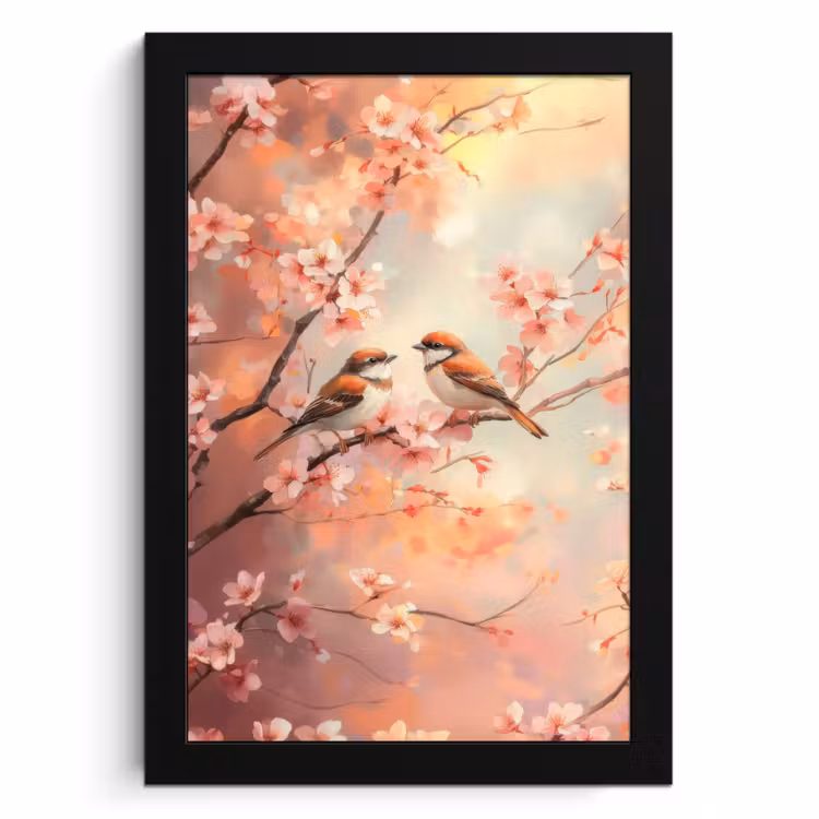 Poster met lijst - Vogels - Romantic - Bloesemtak — 1