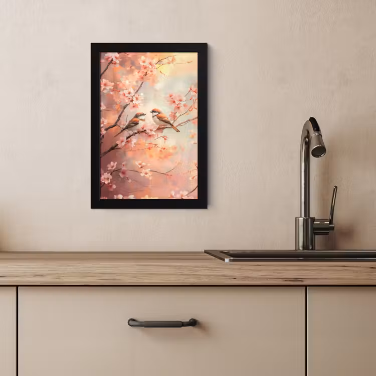 Poster met lijst - Vogels - Romantic - Bloesemtak — 2