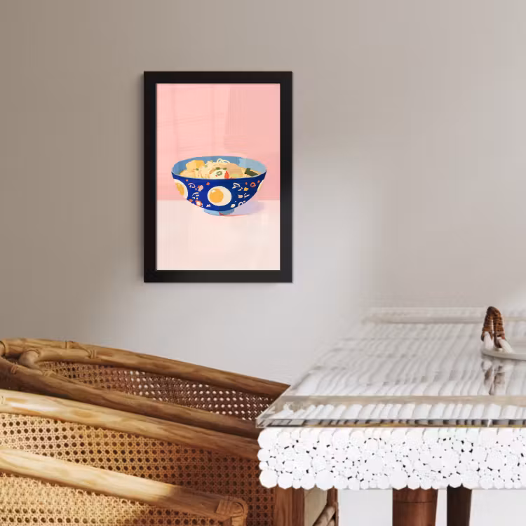 Poster met lijst - Noodles - Kom - Blauw - Illustratie — 2