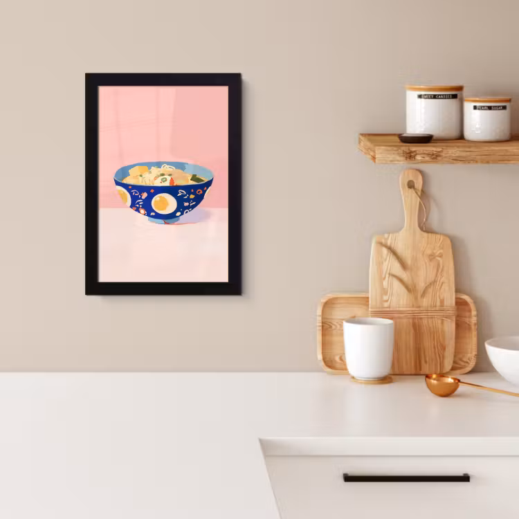 Poster met lijst - Noodles - Kom - Blauw - Illustratie — 3