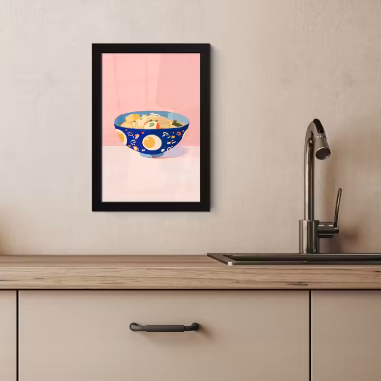Poster met lijst - Noodles - Kom - Blauw - Illustratie — 4