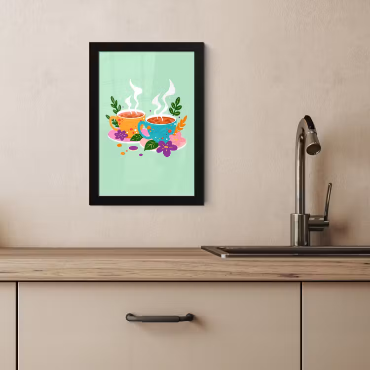 Poster met lijst - Thee - Illustratie - Kopjes - Bloemen — 4