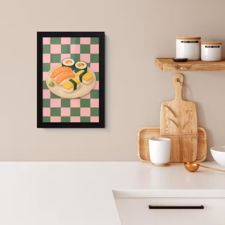 Poster met lijst - Sushi - Bord - Geblokt - Groen — 2