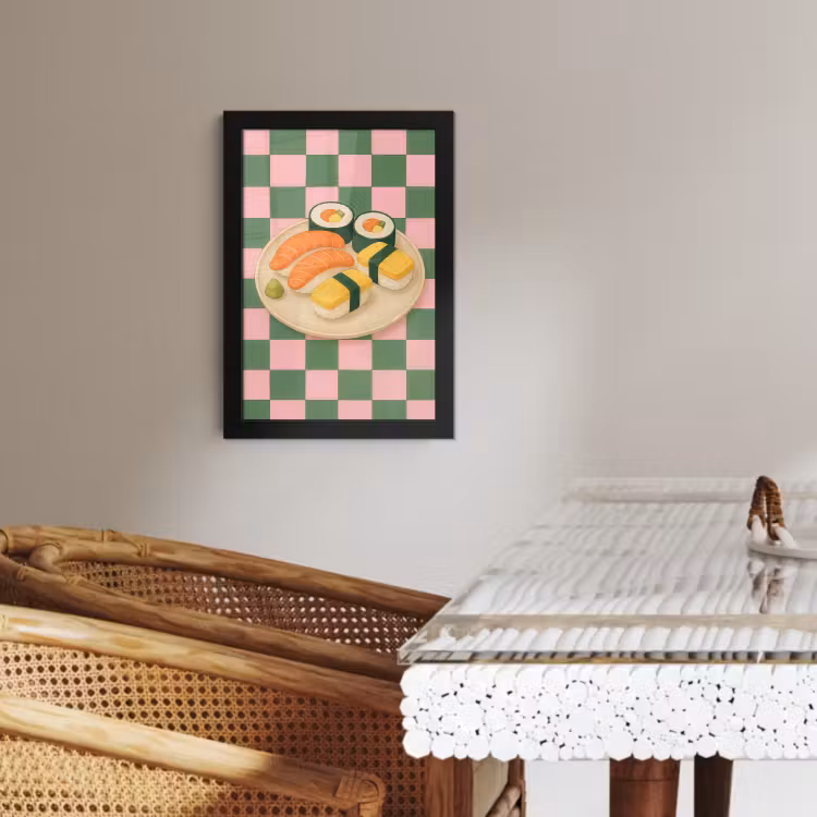 Poster met lijst - Sushi - Bord - Geblokt - Groen — 3