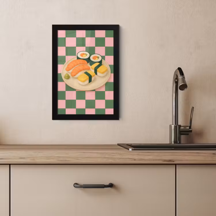 Poster met lijst - Sushi - Bord - Geblokt - Groen — 4