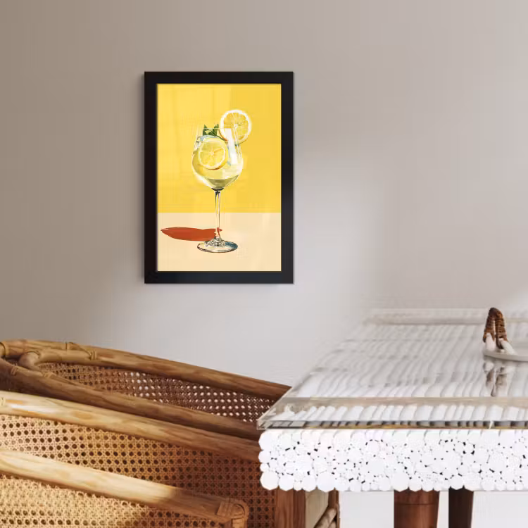 Poster met lijst - Wijnglas - Citroen - Geel - Minimalistisch — 3