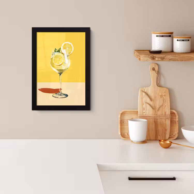Poster met lijst - Wijnglas - Citroen - Geel - Minimalistisch — 4